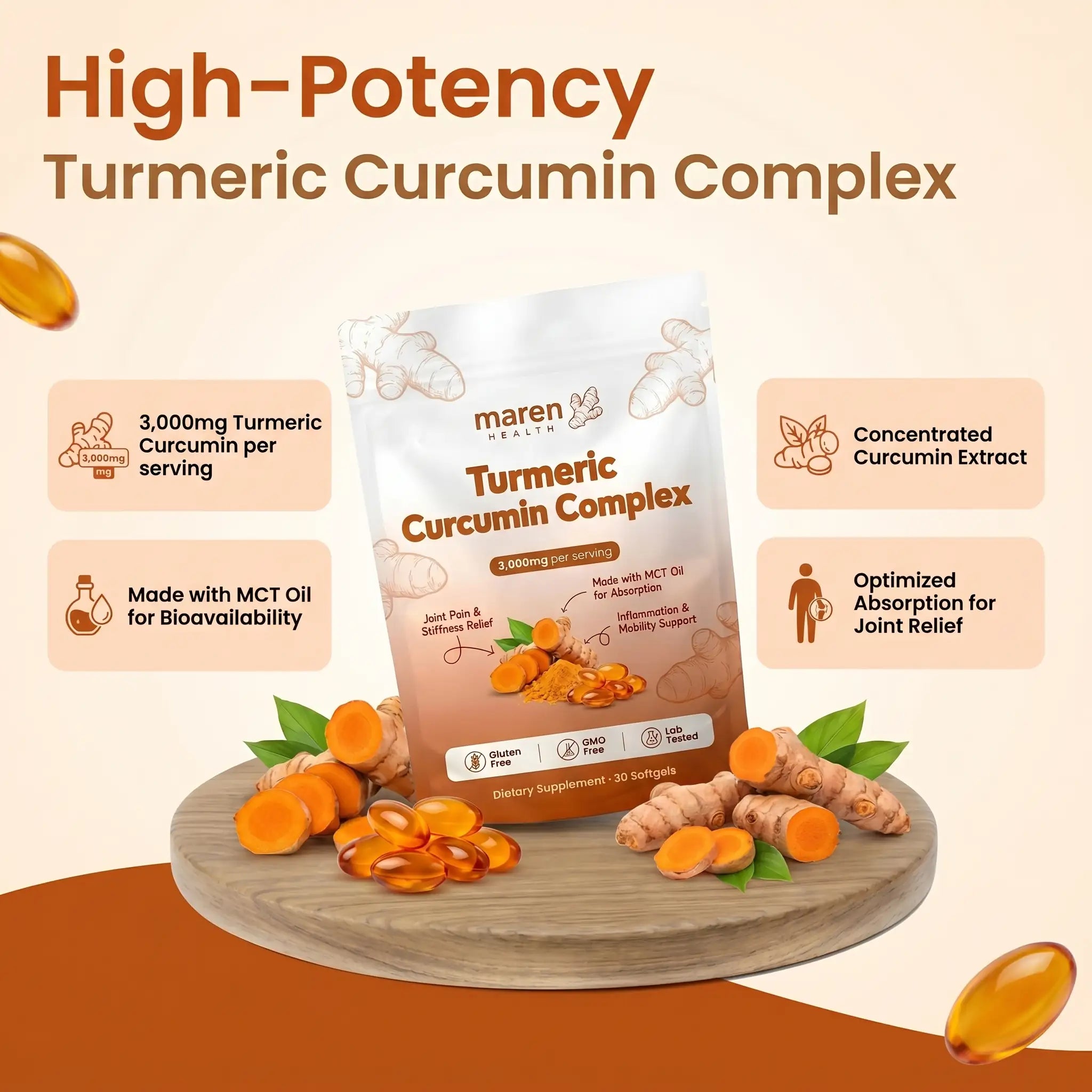 Turmeric Curcumin Complex — 3,000mg High-Absorption Softgels